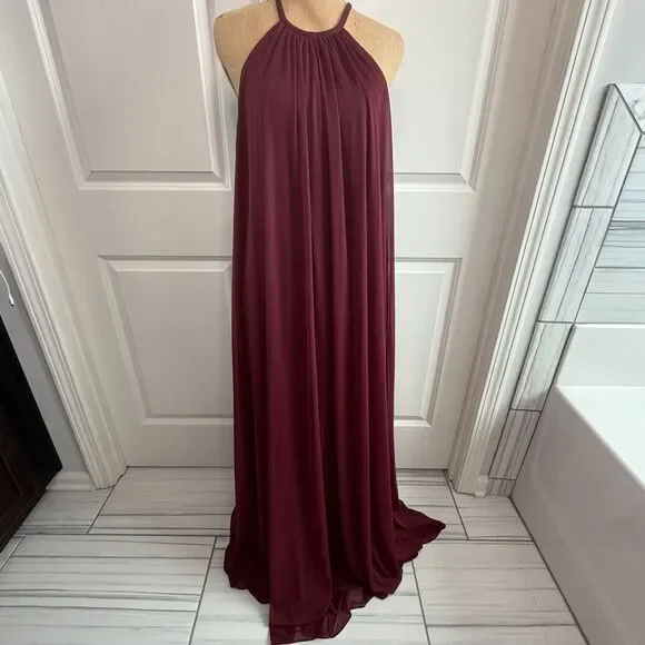 David's Bridal Women Dress Sz 8 Wine F19533 Halter Bridesmaid Prom Formal - Picture 2 of 8